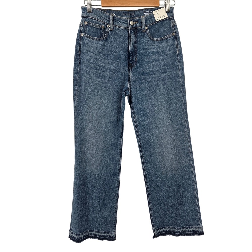 J.Crew 96 Kick Out Jeans Womens 26 Blue High Rise Raw Hem Stretch Boho Casual